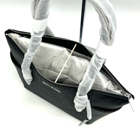 Michael Kors Large Charlotte TZ Tote Bag Black/Silver - Picture 8 of 10